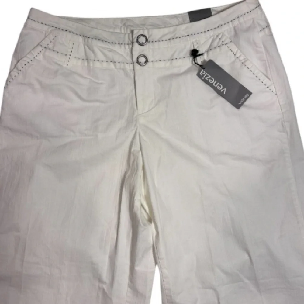 Venezia Wide-Leg Chino Pants Women’s 14 White with Black Stitching Accents NWT